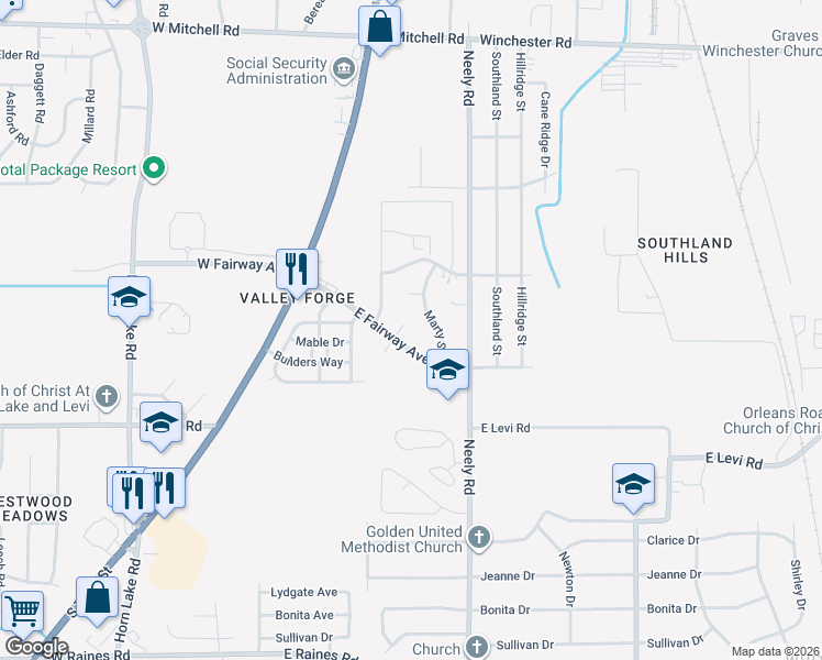 map of restaurants, bars, coffee shops, grocery stores, and more near 148 North Fairway Cove in Memphis