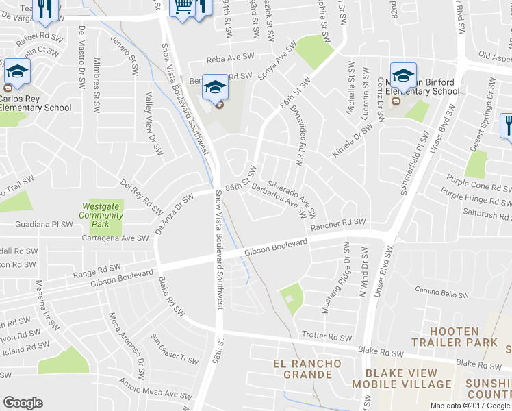 map of restaurants, bars, coffee shops, grocery stores, and more near 9020 Stirrup Court Southwest in Albuquerque