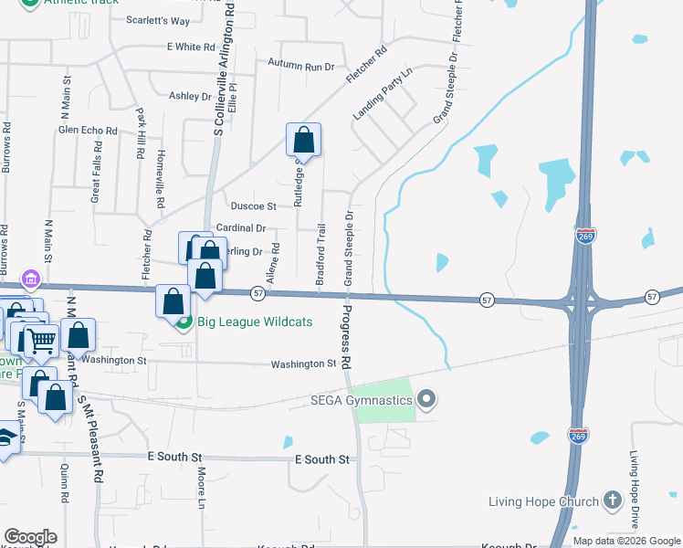 map of restaurants, bars, coffee shops, grocery stores, and more near 221 Grand Steeple Drive in Collierville