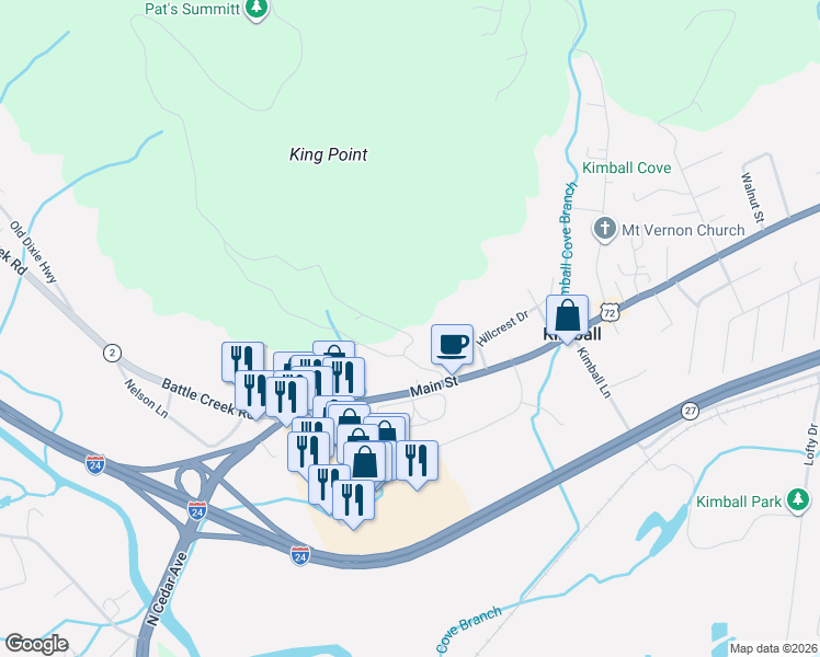 map of restaurants, bars, coffee shops, grocery stores, and more near 198 Davis Trail in Jasper