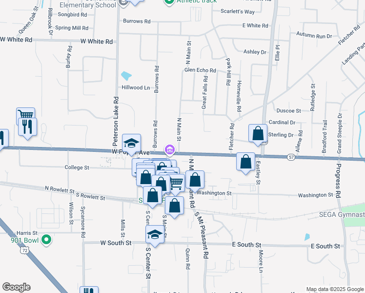 map of restaurants, bars, coffee shops, grocery stores, and more near 218 North Main Street in Collierville