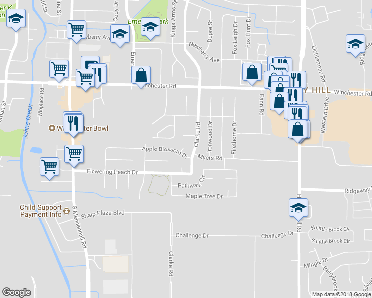 map of restaurants, bars, coffee shops, grocery stores, and more near 3761 Clarke Road in Memphis