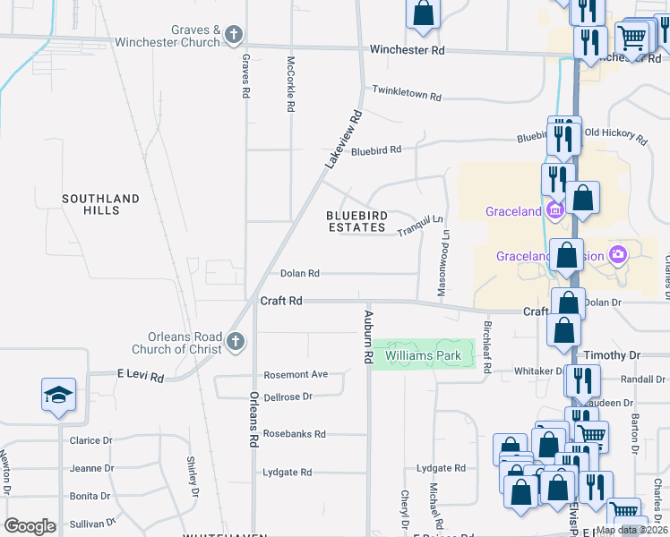 map of restaurants, bars, coffee shops, grocery stores, and more near 840 Dolan Road in Memphis