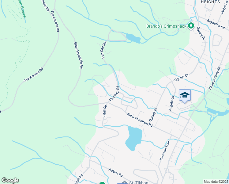 map of restaurants, bars, coffee shops, grocery stores, and more near 618 Pan Gap Road in Chattanooga