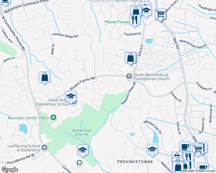 map of restaurants, bars, coffee shops, grocery stores, and more near 9344 Timothy Court in Charlotte