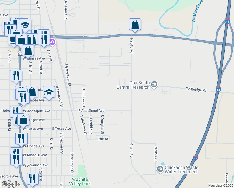 map of restaurants, bars, coffee shops, grocery stores, and more near 430 Grand Avenue in Chickasha