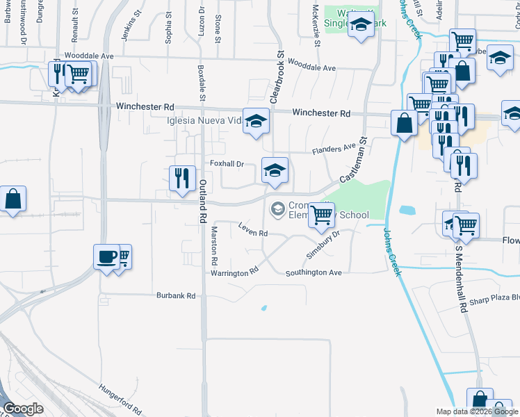 map of restaurants, bars, coffee shops, grocery stores, and more near 3773 Clearbrook Street in Memphis