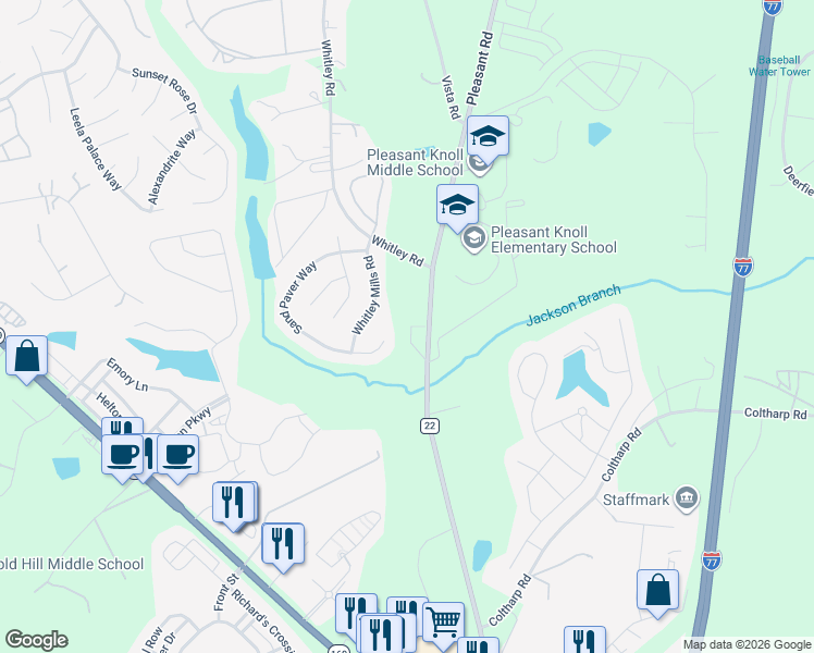 map of restaurants, bars, coffee shops, grocery stores, and more near 2021-2045 Pleasant Road in Fort Mill