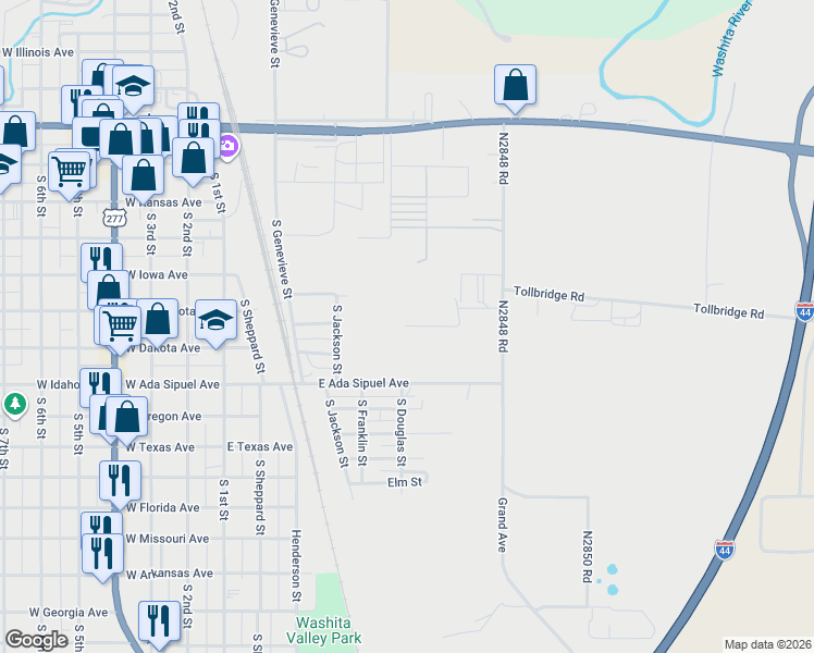 map of restaurants, bars, coffee shops, grocery stores, and more near 523 South Jackson Street in Chickasha
