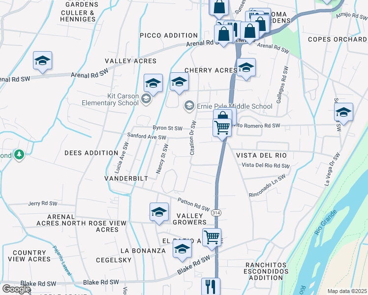 map of restaurants, bars, coffee shops, grocery stores, and more near 2001 El Centro Familiar Boulevard Southwest in Albuquerque