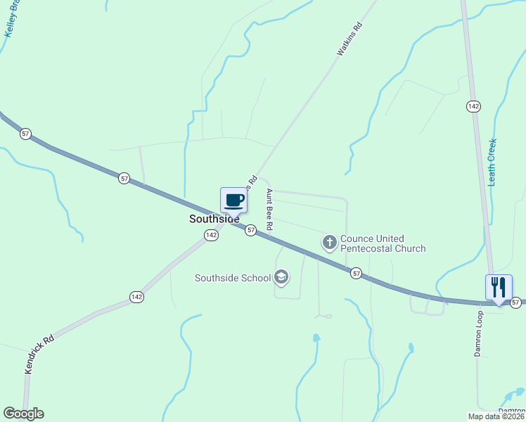 map of restaurants, bars, coffee shops, grocery stores, and more near 85 Aunt Bee Road in Counce