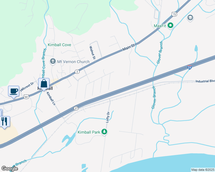 map of restaurants, bars, coffee shops, grocery stores, and more near 194 Byron St in Kimball