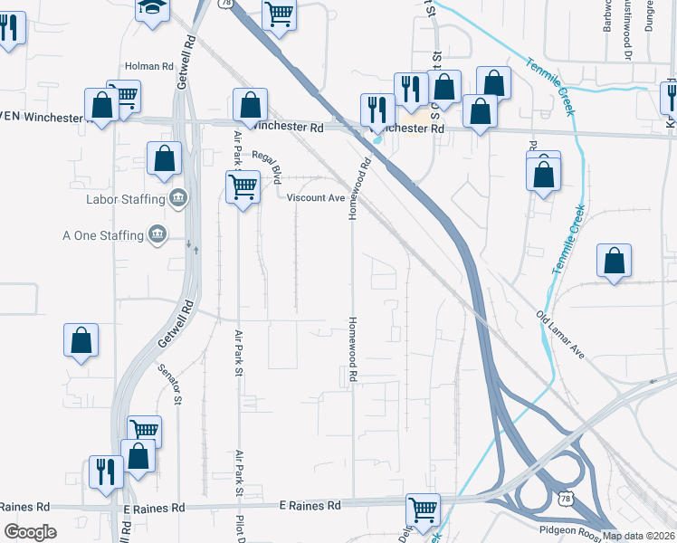 map of restaurants, bars, coffee shops, grocery stores, and more near 3763 Homewood Road in Memphis