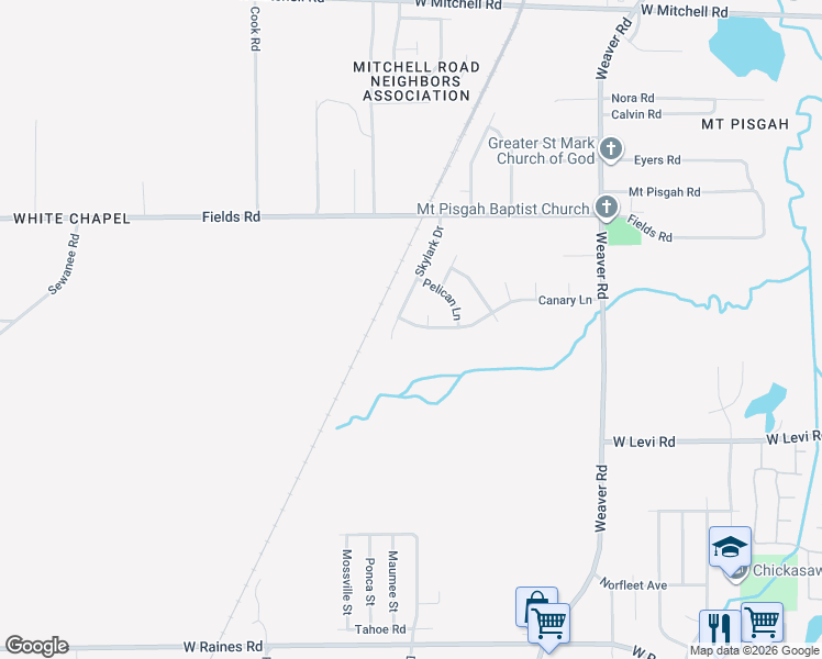 map of restaurants, bars, coffee shops, grocery stores, and more near 1181 Canary Lane in Memphis