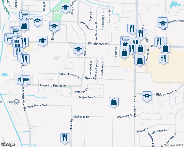 map of restaurants, bars, coffee shops, grocery stores, and more near 3762 Ironwood Drive in Memphis