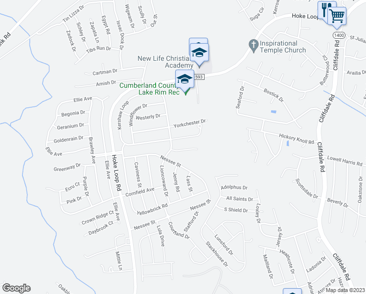 map of restaurants, bars, coffee shops, grocery stores, and more near 5728 Scarecrow Court in Fayetteville
