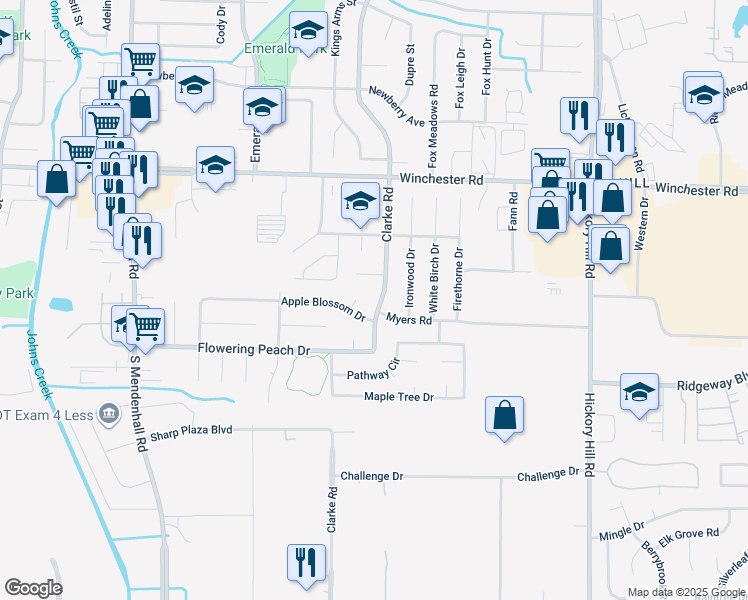 map of restaurants, bars, coffee shops, grocery stores, and more near 3761 Clarke Road in Memphis