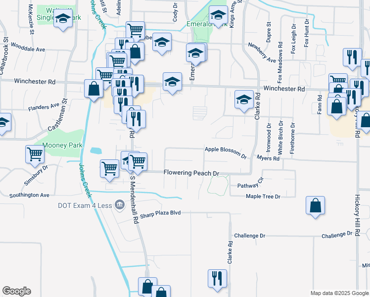 map of restaurants, bars, coffee shops, grocery stores, and more near 5456 Apple Blossom Drive in Memphis
