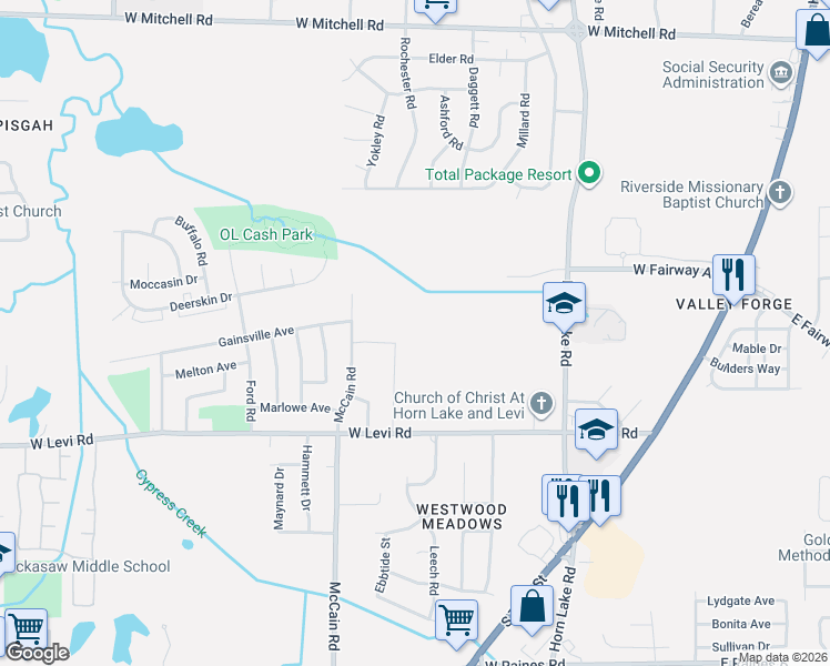 map of restaurants, bars, coffee shops, grocery stores, and more near 3772 Leech Road in Memphis