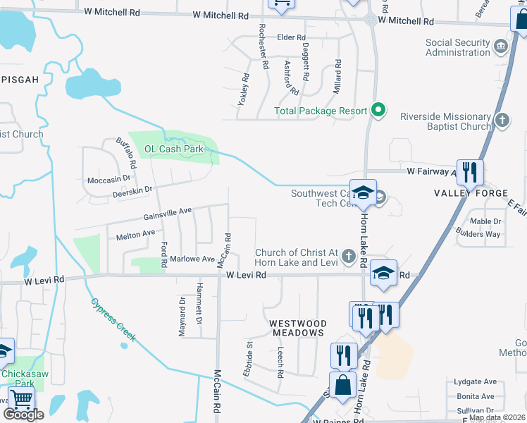 map of restaurants, bars, coffee shops, grocery stores, and more near 3772 Leech Road in Memphis