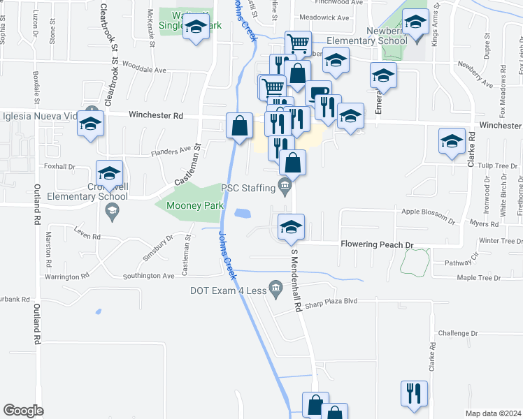 map of restaurants, bars, coffee shops, grocery stores, and more near 3751 Cambridge Station Drive in Memphis