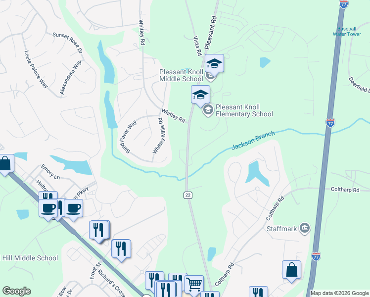 map of restaurants, bars, coffee shops, grocery stores, and more near 2021-2045 Pleasant Road in Fort Mill