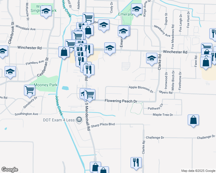 map of restaurants, bars, coffee shops, grocery stores, and more near 5410 Apple Blossom Drive in Memphis