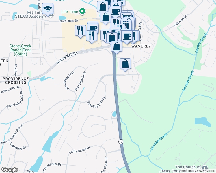 map of restaurants, bars, coffee shops, grocery stores, and more near 11918 Braid Hills Drive in Charlotte