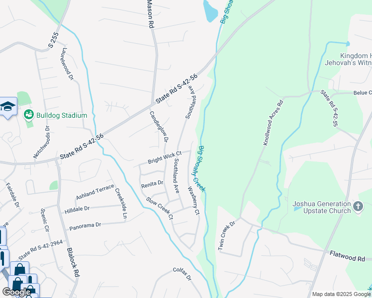 map of restaurants, bars, coffee shops, grocery stores, and more near 303 Bright Wick Court in Boiling Springs