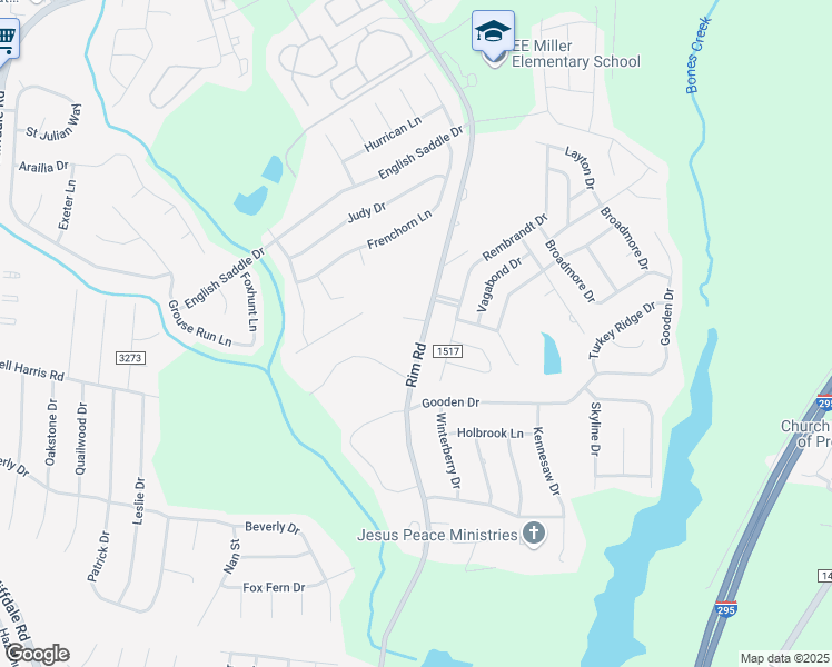 map of restaurants, bars, coffee shops, grocery stores, and more near 1640 Rim Road in Fayetteville
