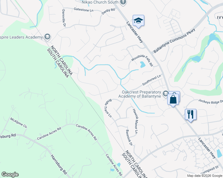 map of restaurants, bars, coffee shops, grocery stores, and more near 14528 Sapphire Lane in Pineville