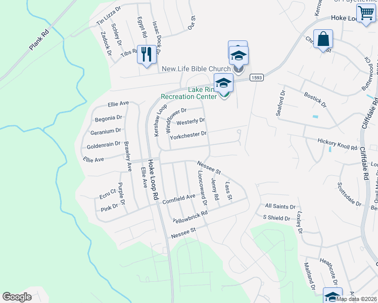 map of restaurants, bars, coffee shops, grocery stores, and more near 1433 Kershaw Loop in Fayetteville