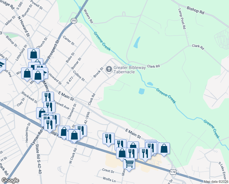 map of restaurants, bars, coffee shops, grocery stores, and more near 3165 Lorenzo ct in Inman