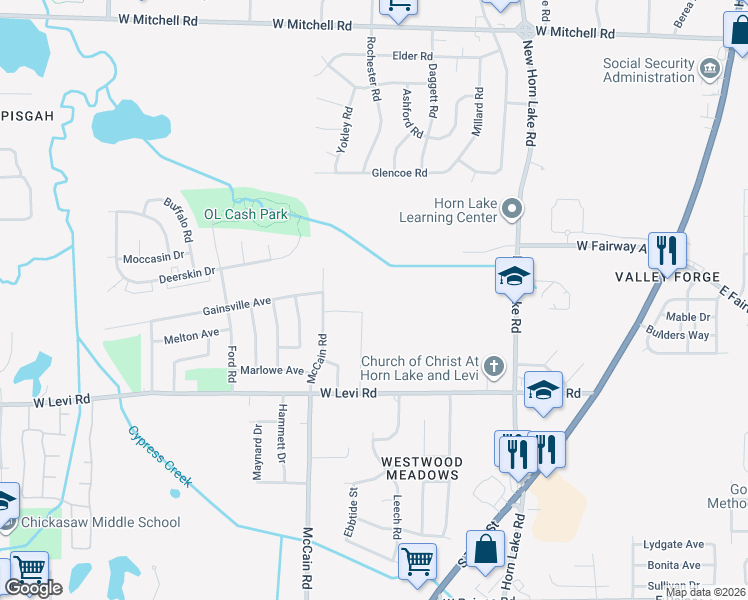 map of restaurants, bars, coffee shops, grocery stores, and more near 3772 Leech Road in Memphis