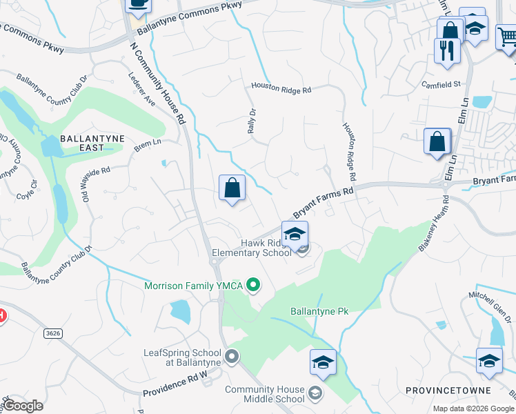 map of restaurants, bars, coffee shops, grocery stores, and more near 9318 Briarwick Lane in Charlotte