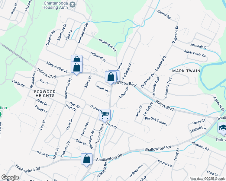 map of restaurants, bars, coffee shops, grocery stores, and more near 1418 Tunnel Boulevard in Chattanooga