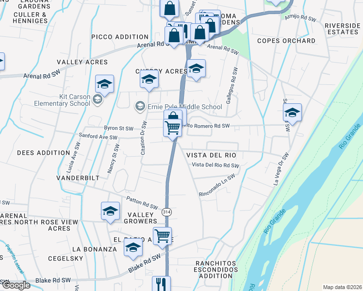map of restaurants, bars, coffee shops, grocery stores, and more near 2005 Perry Road Southwest in Albuquerque