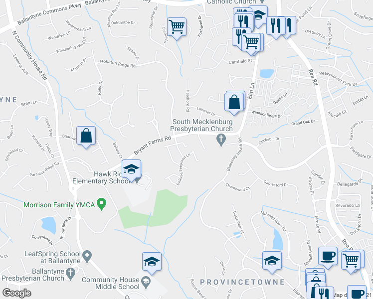 map of restaurants, bars, coffee shops, grocery stores, and more near 11539 Delores Ferguson Lane in Charlotte