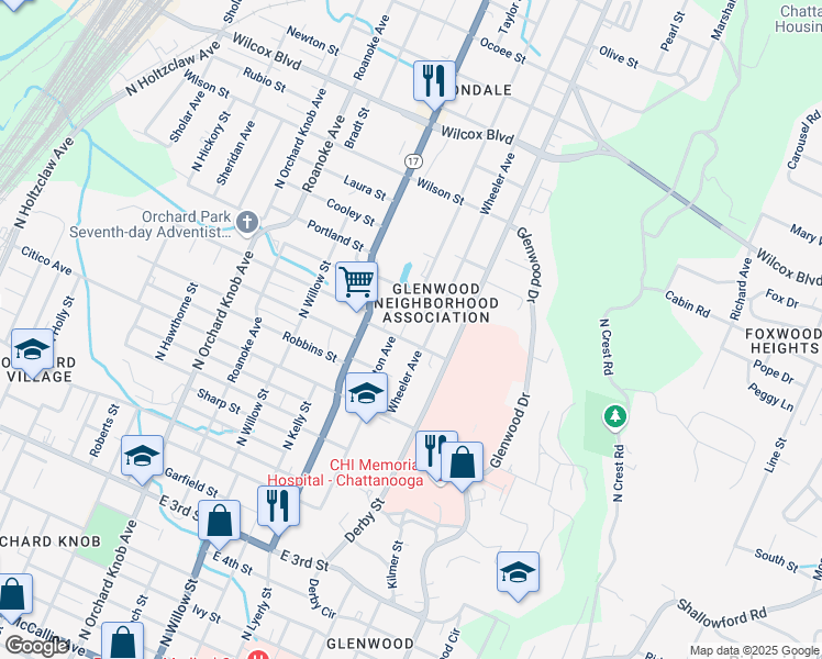 map of restaurants, bars, coffee shops, grocery stores, and more near 902 Arlington Avenue in Chattanooga