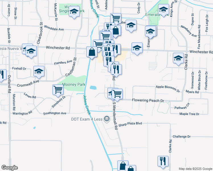 map of restaurants, bars, coffee shops, grocery stores, and more near 3765 Cambridge Station Drive in Memphis