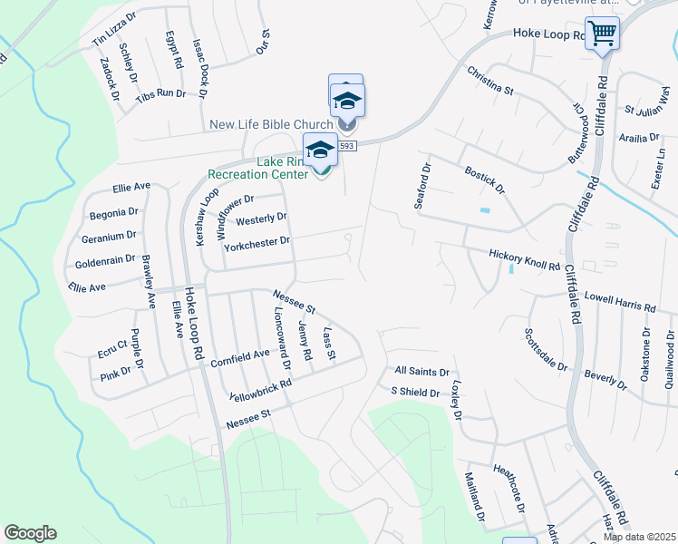 map of restaurants, bars, coffee shops, grocery stores, and more near 5712 Scarecrow Court in Fayetteville