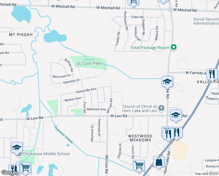 map of restaurants, bars, coffee shops, grocery stores, and more near 3765 McCain Road in Memphis