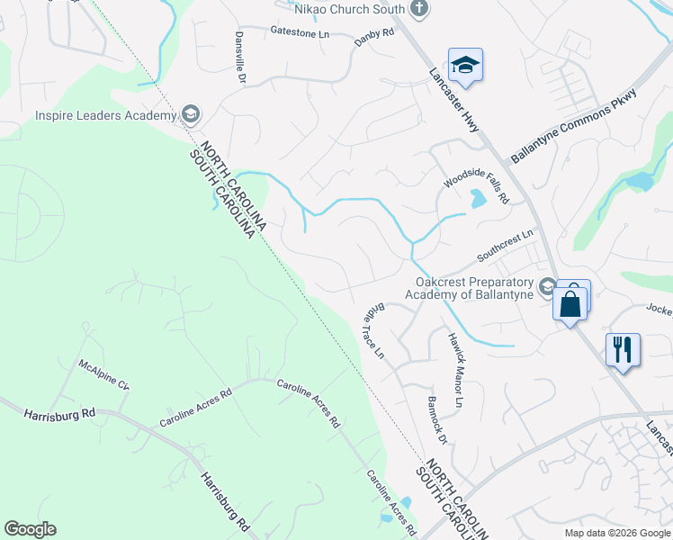map of restaurants, bars, coffee shops, grocery stores, and more near 12512 Diamond Drive in Pineville