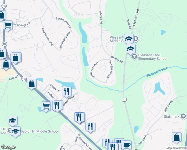 map of restaurants, bars, coffee shops, grocery stores, and more near 317 Sand Paver Way in Fort Mill