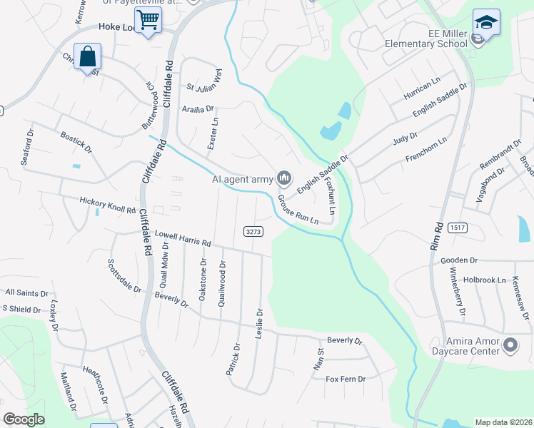 map of restaurants, bars, coffee shops, grocery stores, and more near 7592 Levi Road in Fayetteville