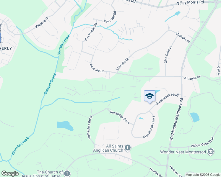 map of restaurants, bars, coffee shops, grocery stores, and more near 5000 Saddle Horn Trail in Matthews