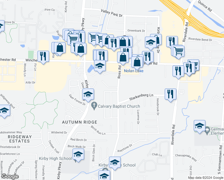 map of restaurants, bars, coffee shops, grocery stores, and more near 6698 Reindeer Avenue in Memphis