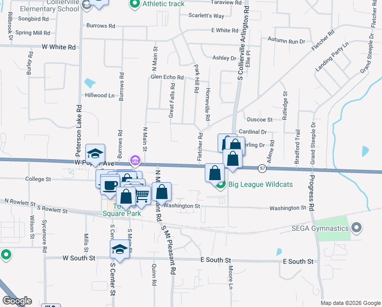 map of restaurants, bars, coffee shops, grocery stores, and more near 295 Fletcher Cove in Collierville