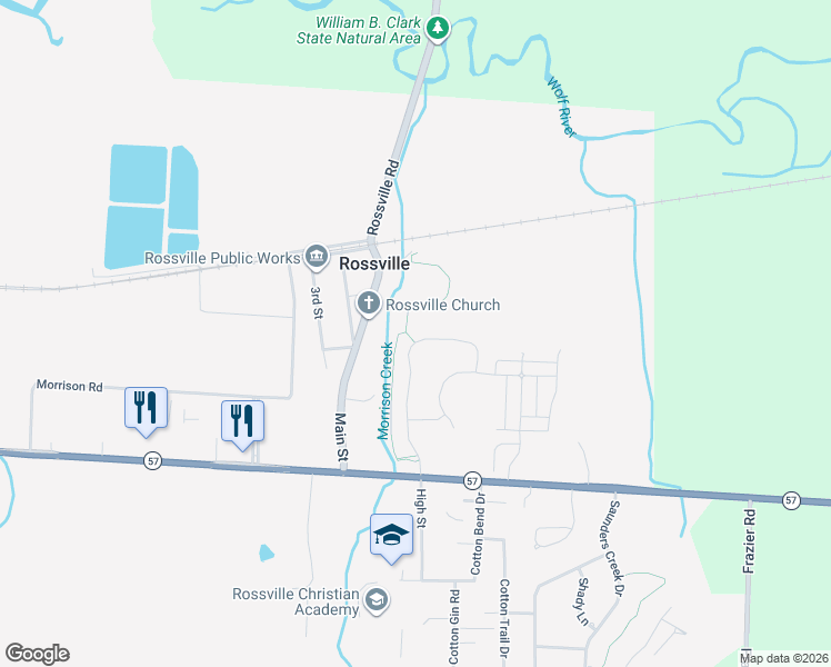 map of restaurants, bars, coffee shops, grocery stores, and more near 15 Mallard Lane in Rossville