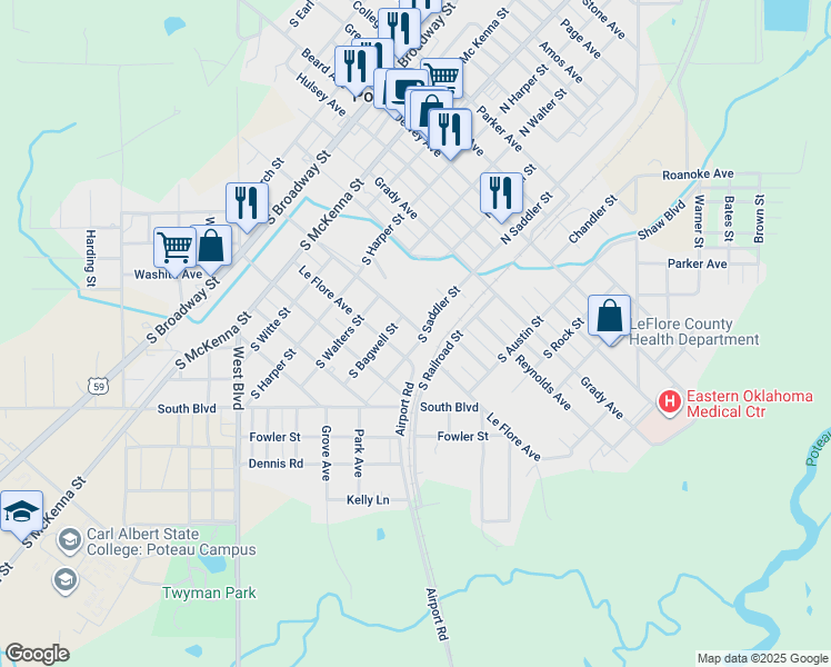 map of restaurants, bars, coffee shops, grocery stores, and more near 699 Whitney Avenue in Poteau